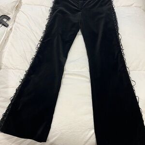 St John women's velvet black pants with nylon tie down both legs.